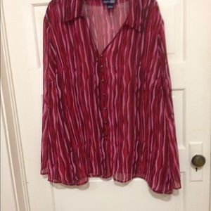 Bright Pink/Red Sheer Blouse with Bell Sleeves